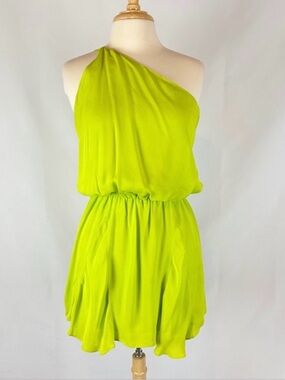 Mason 100% silk one shoulder neon mini dress